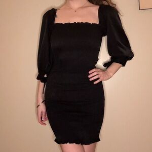 HYFVE Black Square-Neck Puff Sleeve Mini Dress